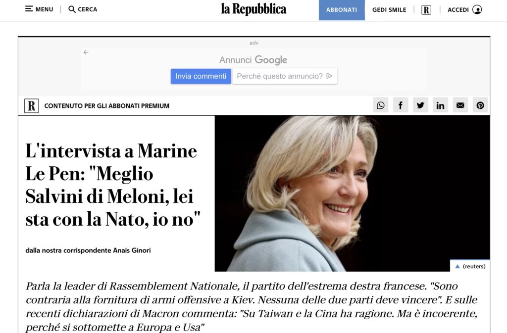 Article de La Republica consacré à Le Pen 